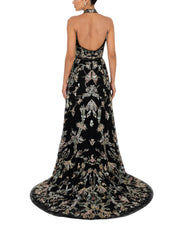 Embroidered Halter-Neck Lace Dress