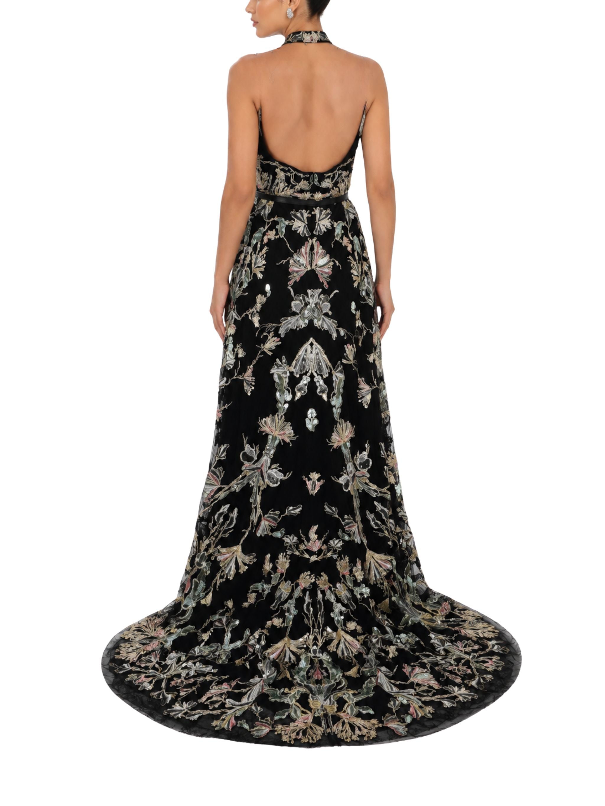 Embroidered Halter-Neck Lace Dress