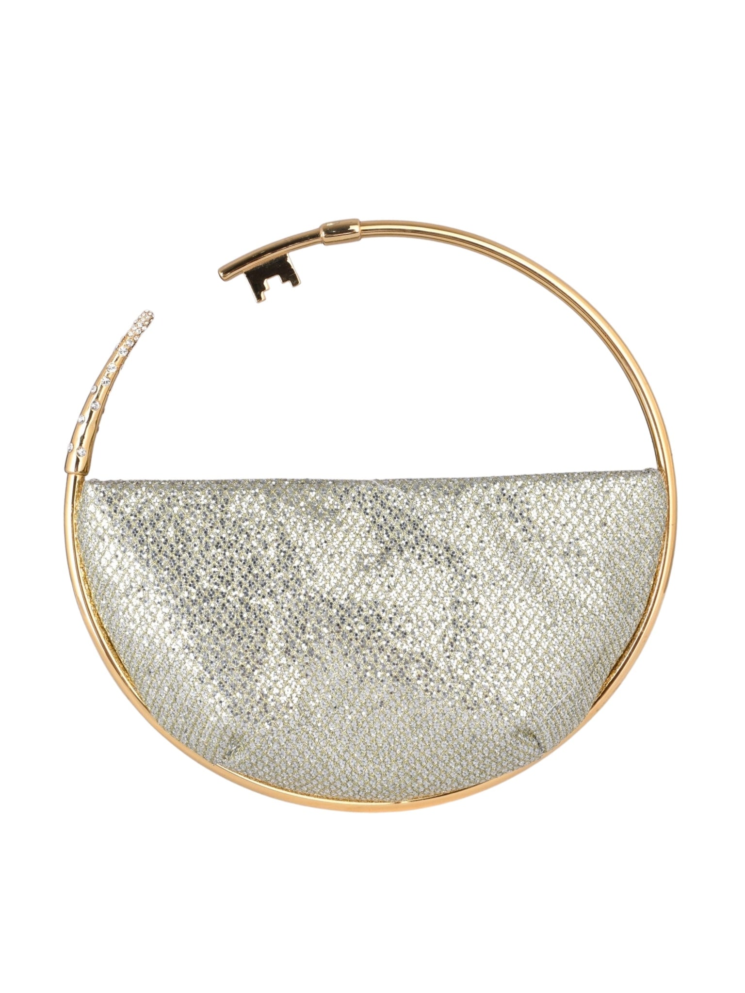 Key eternity lace glitter gold round glitter clutch