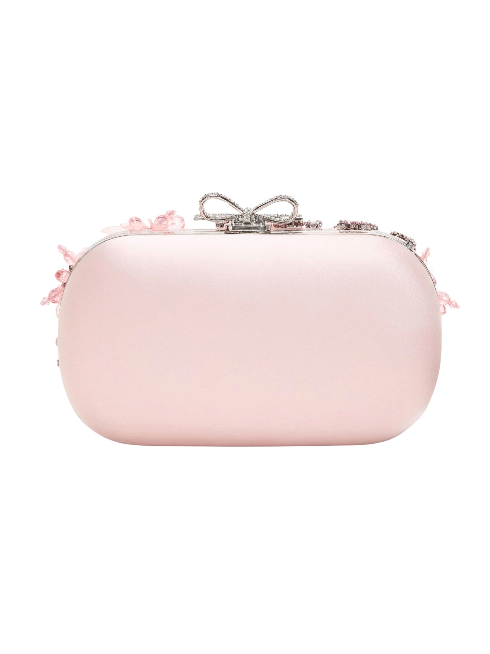 Pink satin floral crystal clutch