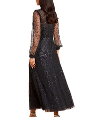 DAPPLED SEQUIN LONG SLEEVE ANKLE GOWN