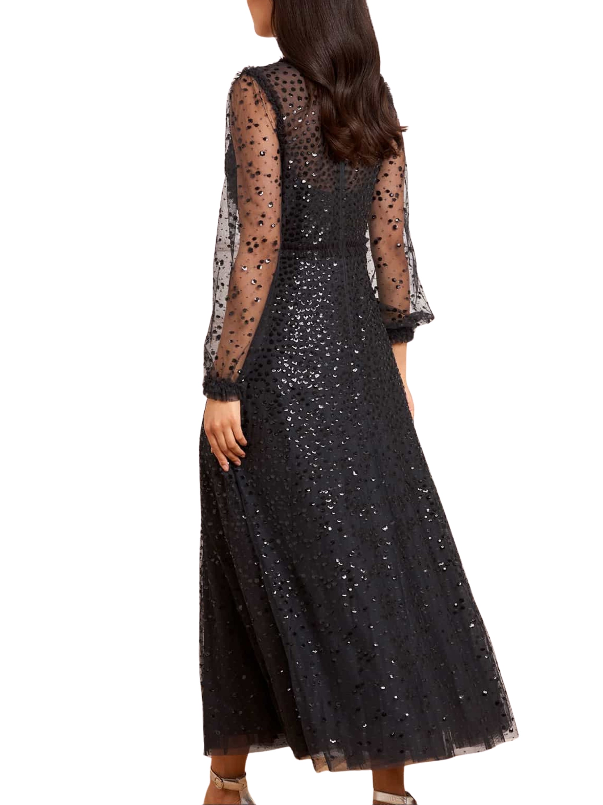 DAPPLED SEQUIN LONG SLEEVE ANKLE GOWN