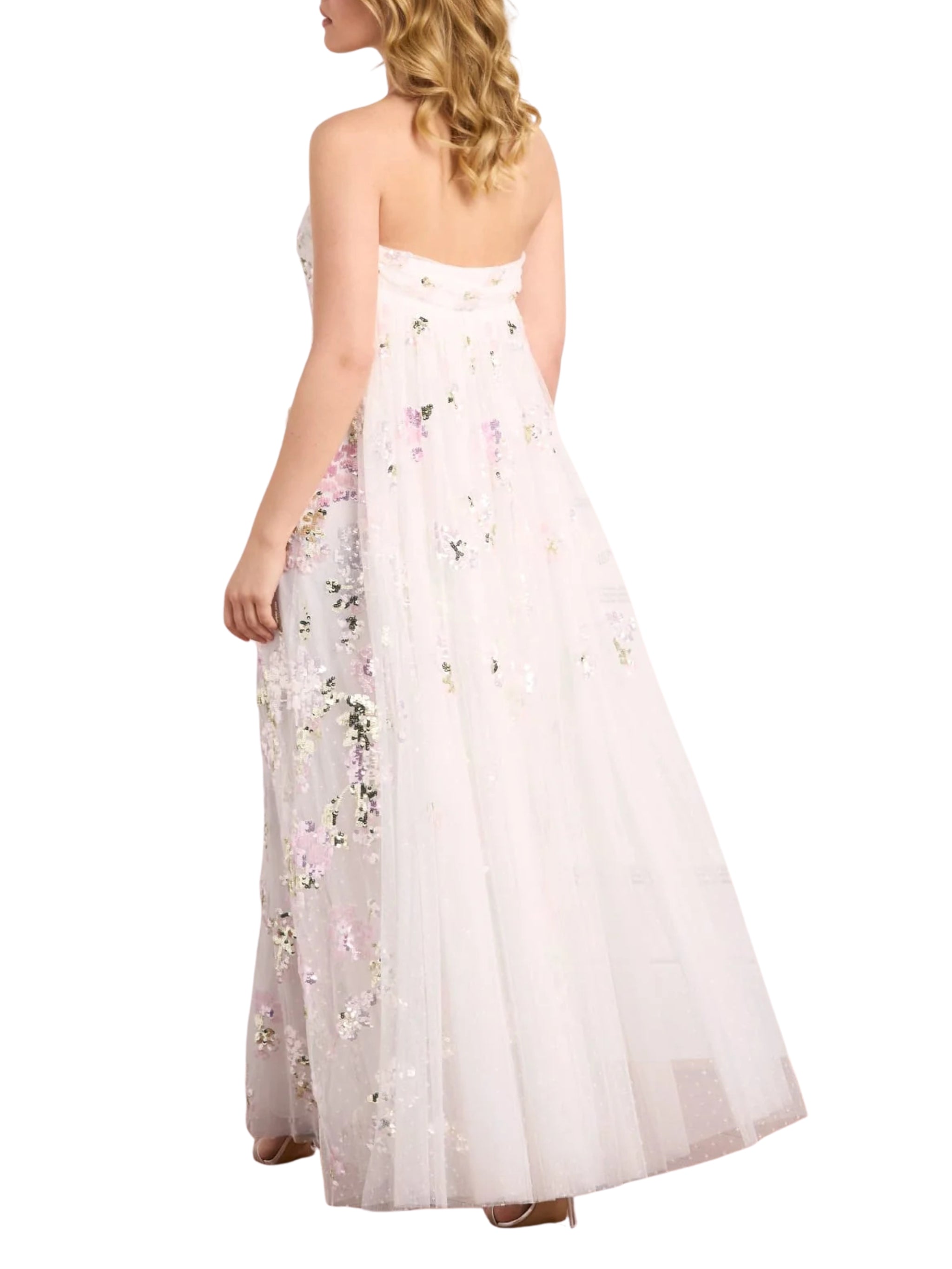 Wisteria sequin strapless cape gown
