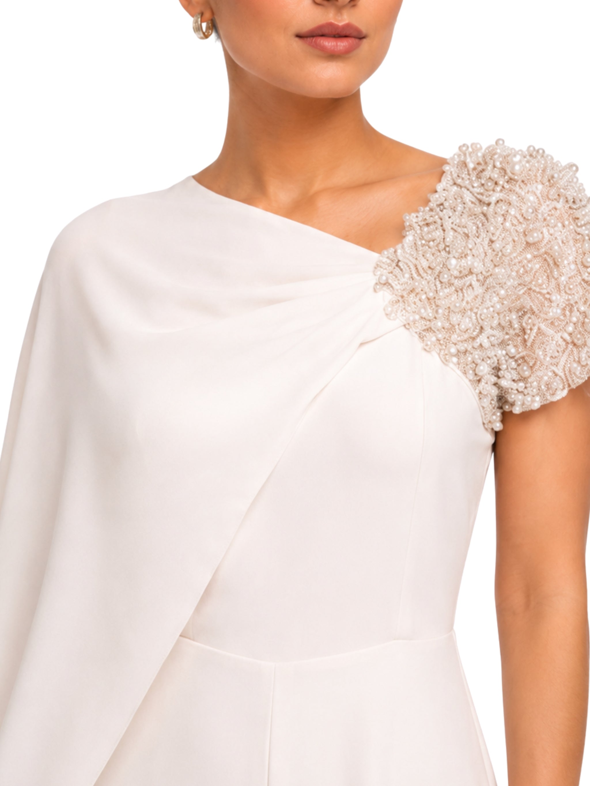 White Jumpsuit with Scarf and Embroidered Sequins
