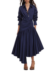 Navy cotton asymmetric midi dress