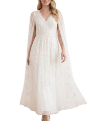 Versailles ditsy v-neck cape sleeve ankle gown