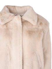 TASSEL SCARF DETAILED BEIGE BOMBER FAUX FUR JACKET