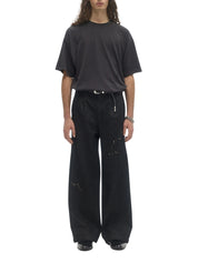 Lazy denim pleated trousers faded black