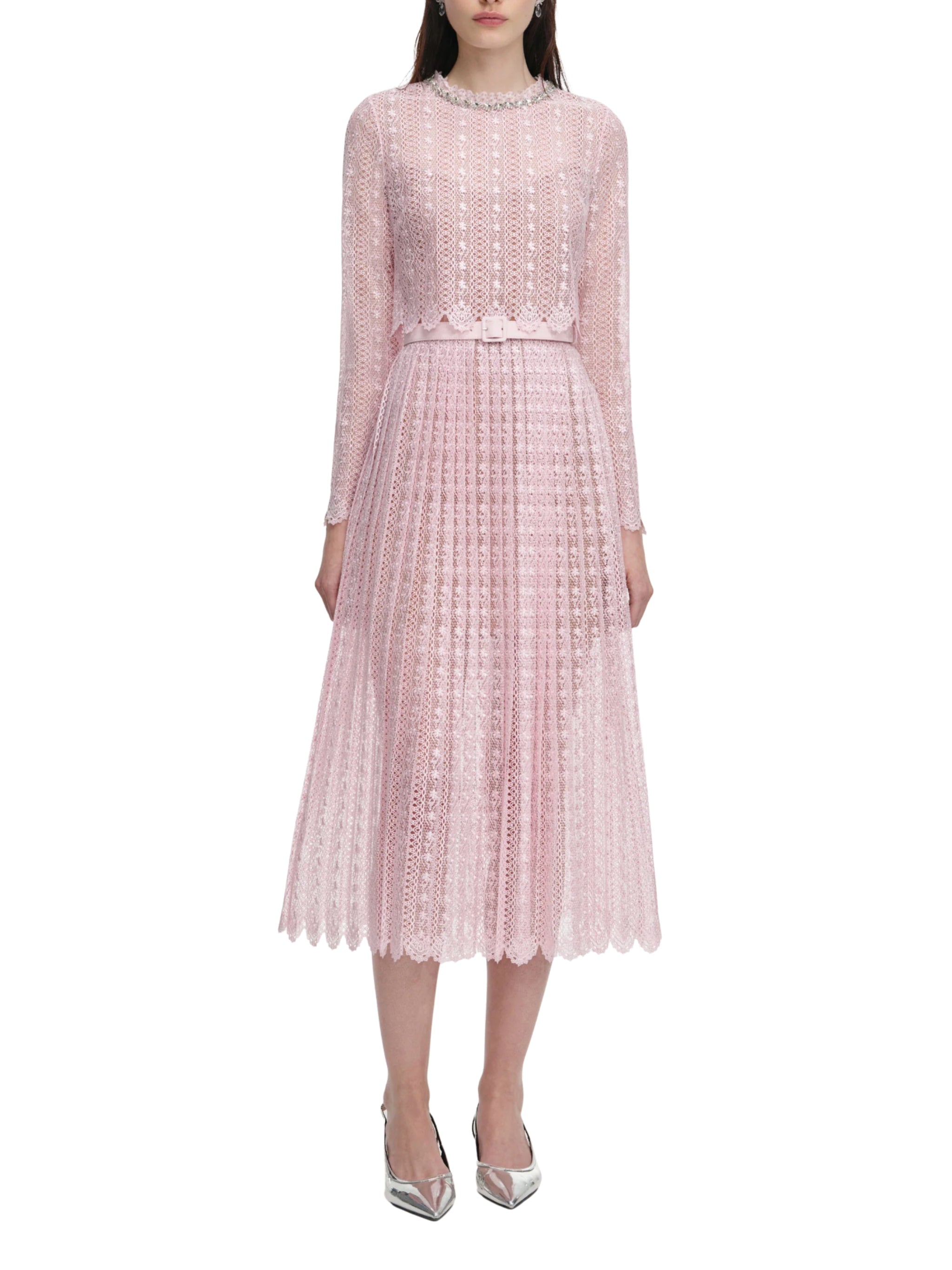 PINK ORGANZA LACE MIDI DRESS