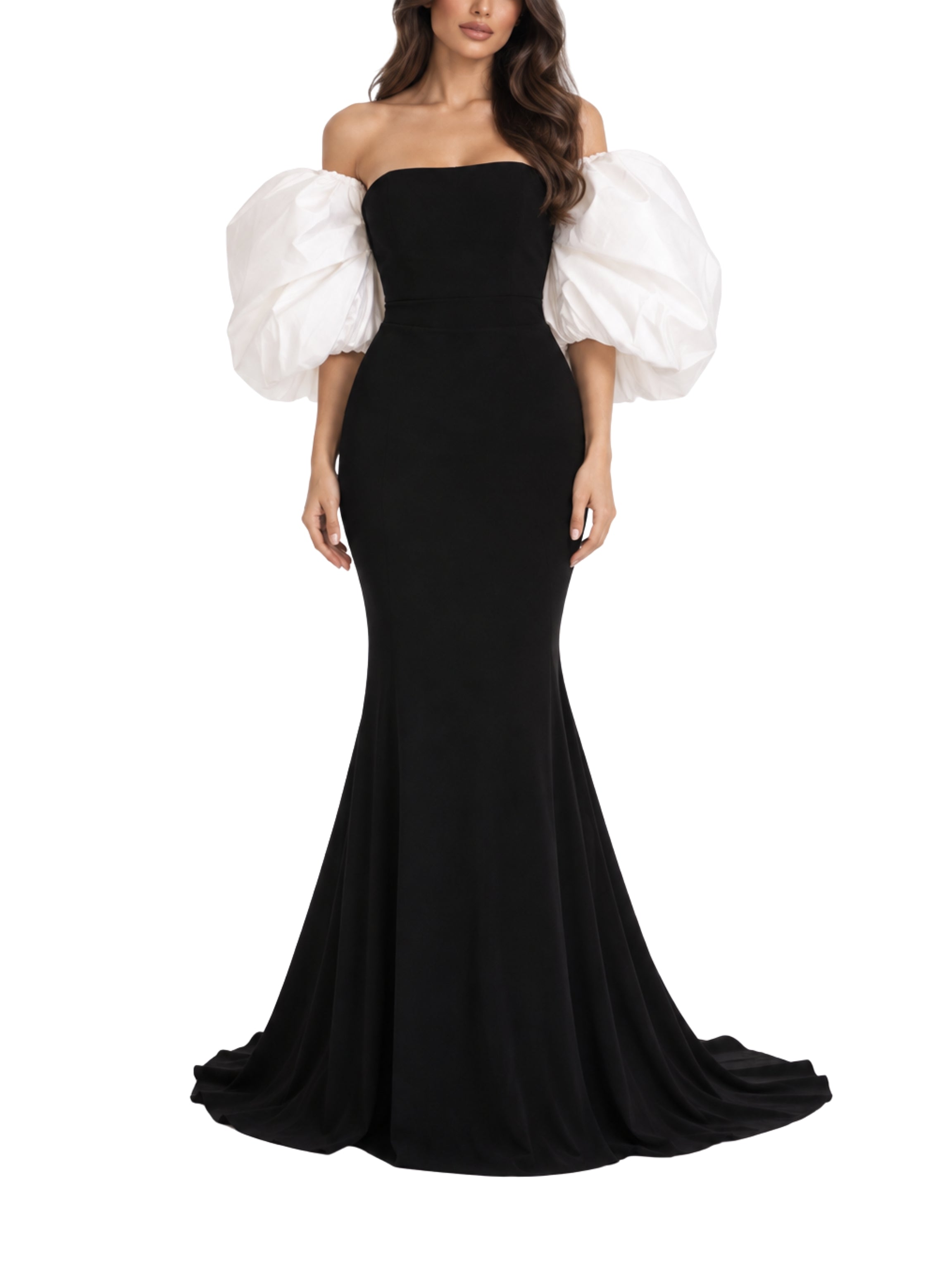 Scuba Maxi Dress with Puffy Satin Sleeves