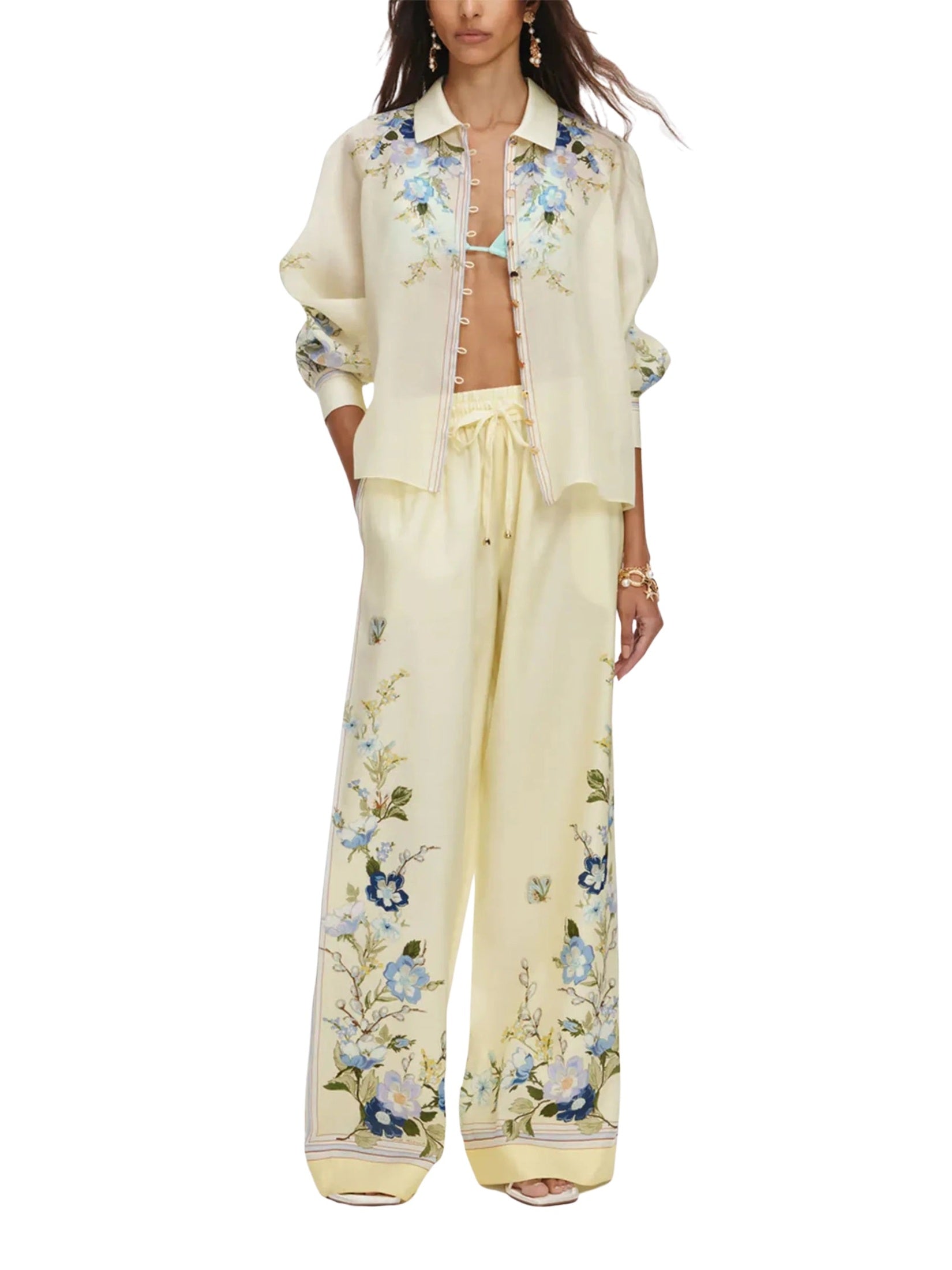 Yellow floral organza blouse