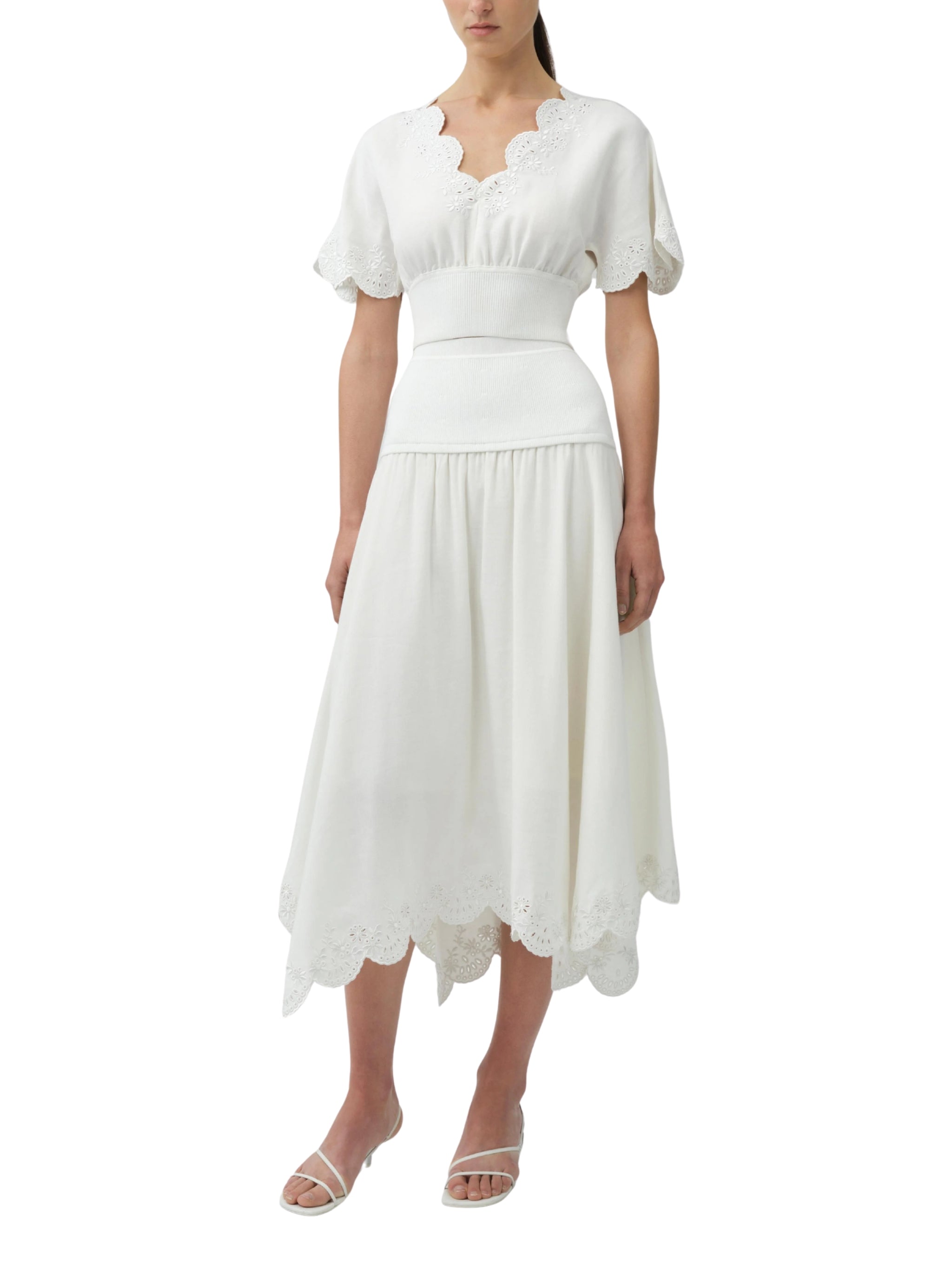 Haven embroidered linen knit skirt