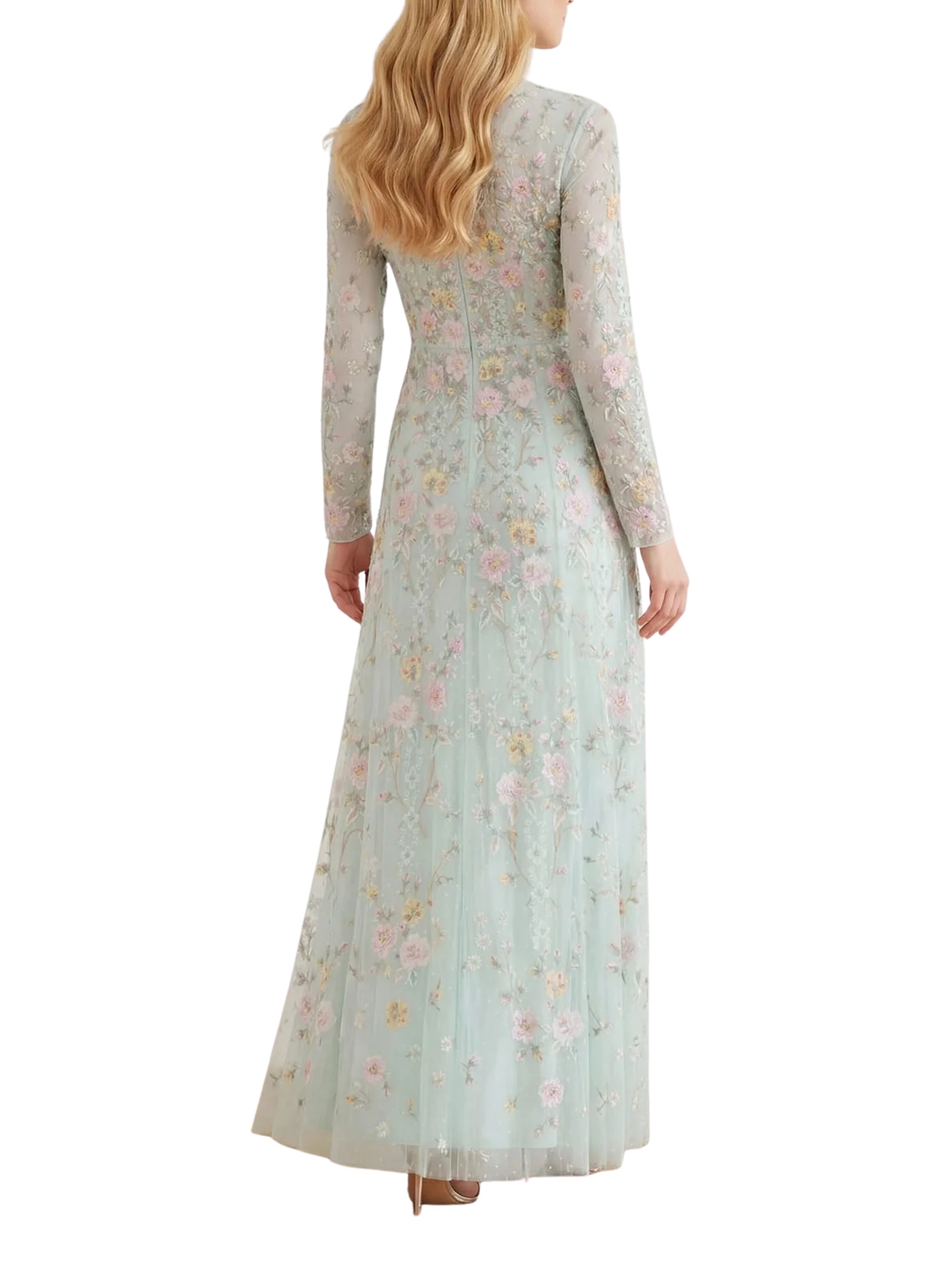 Garden rose long sleeve ankle gown
