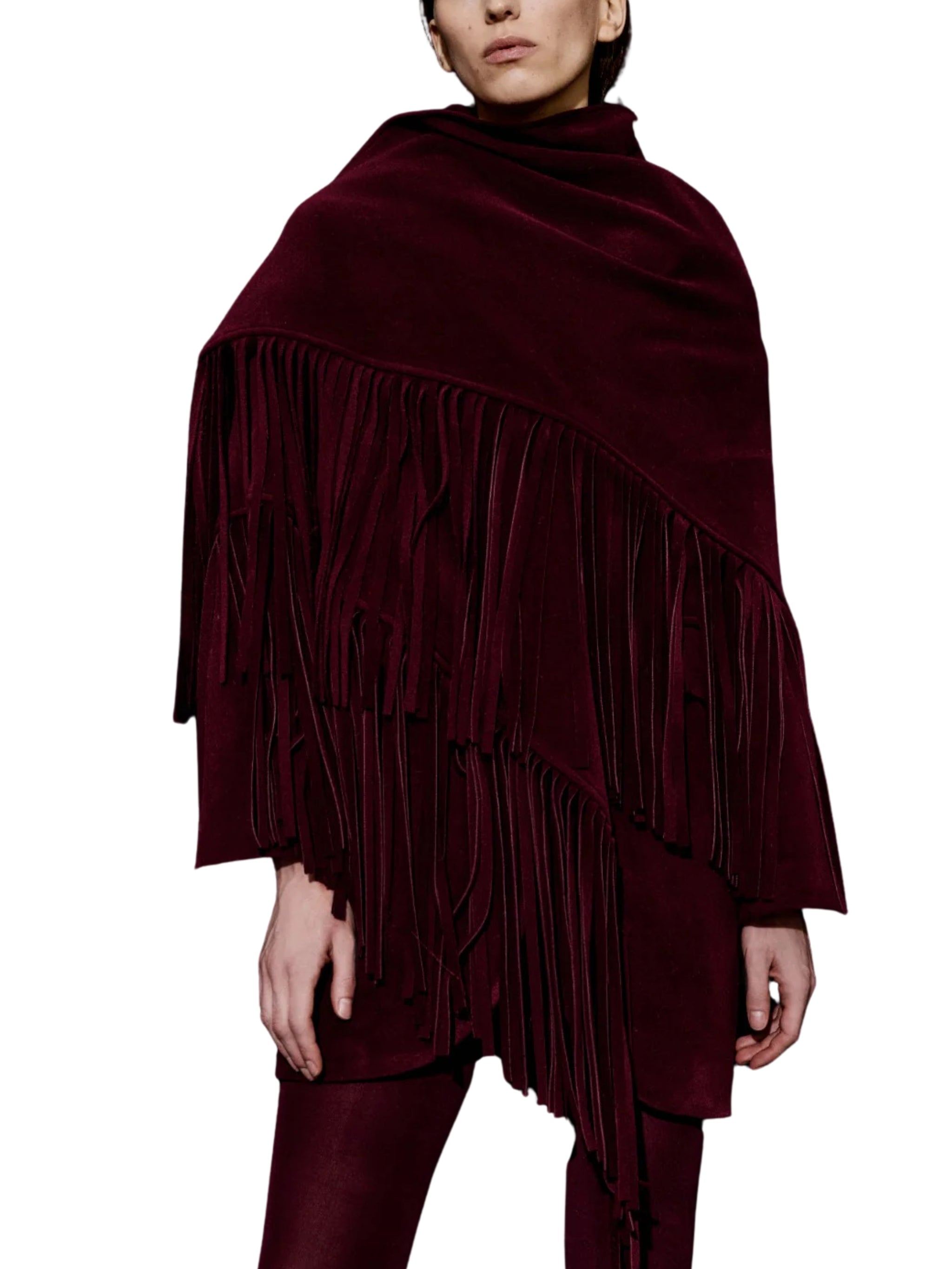 BURGUNDY CACHET FRINGED DETAIL SCARF