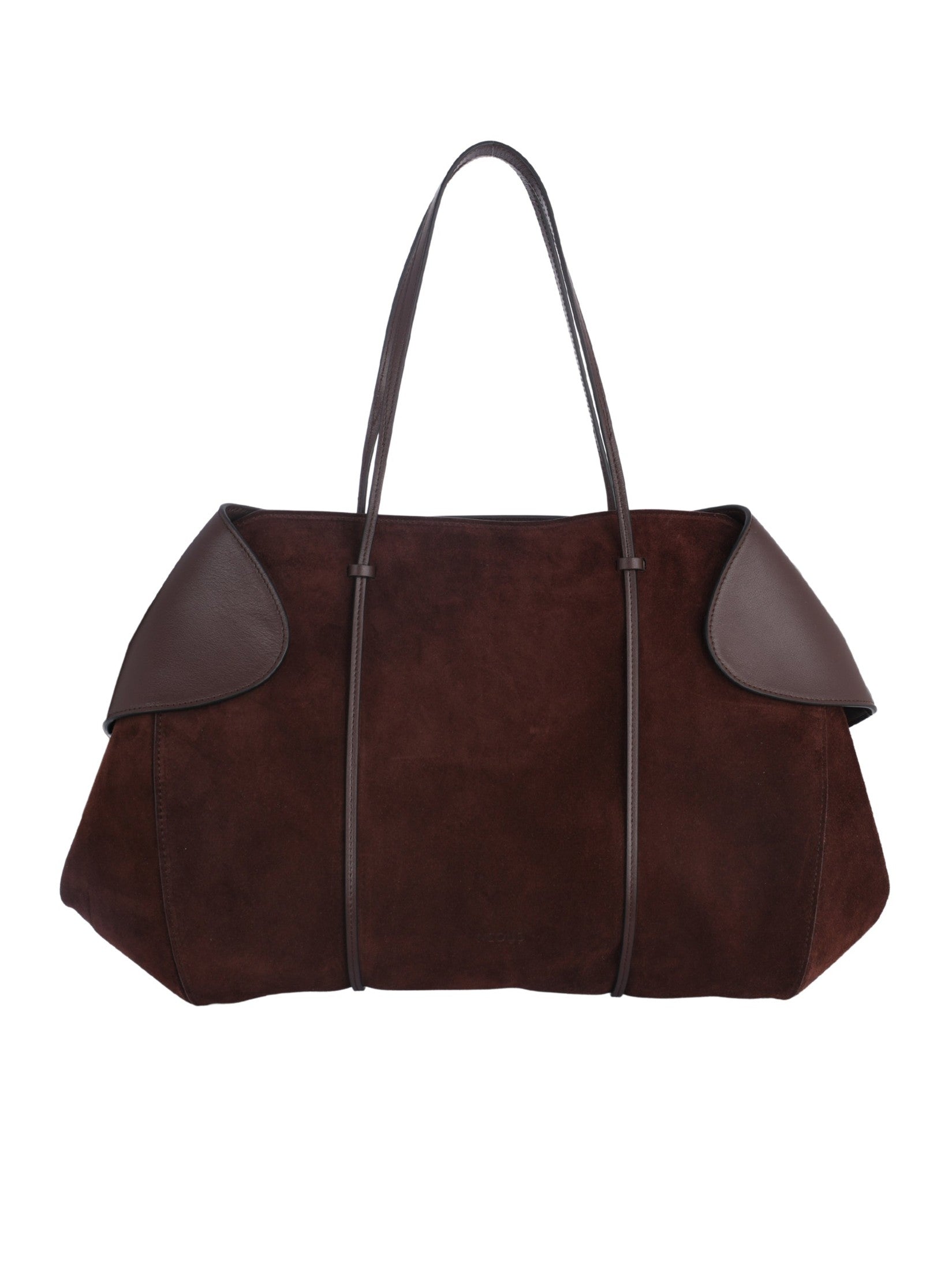 Leather-trimmed suede shoulder bag