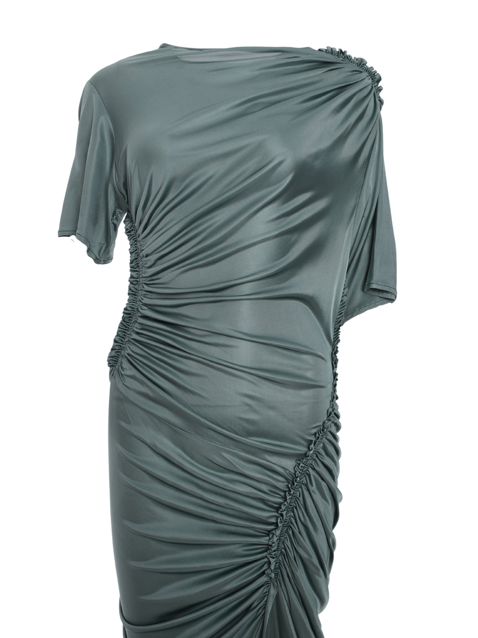 Asymmetric ruched midi dress