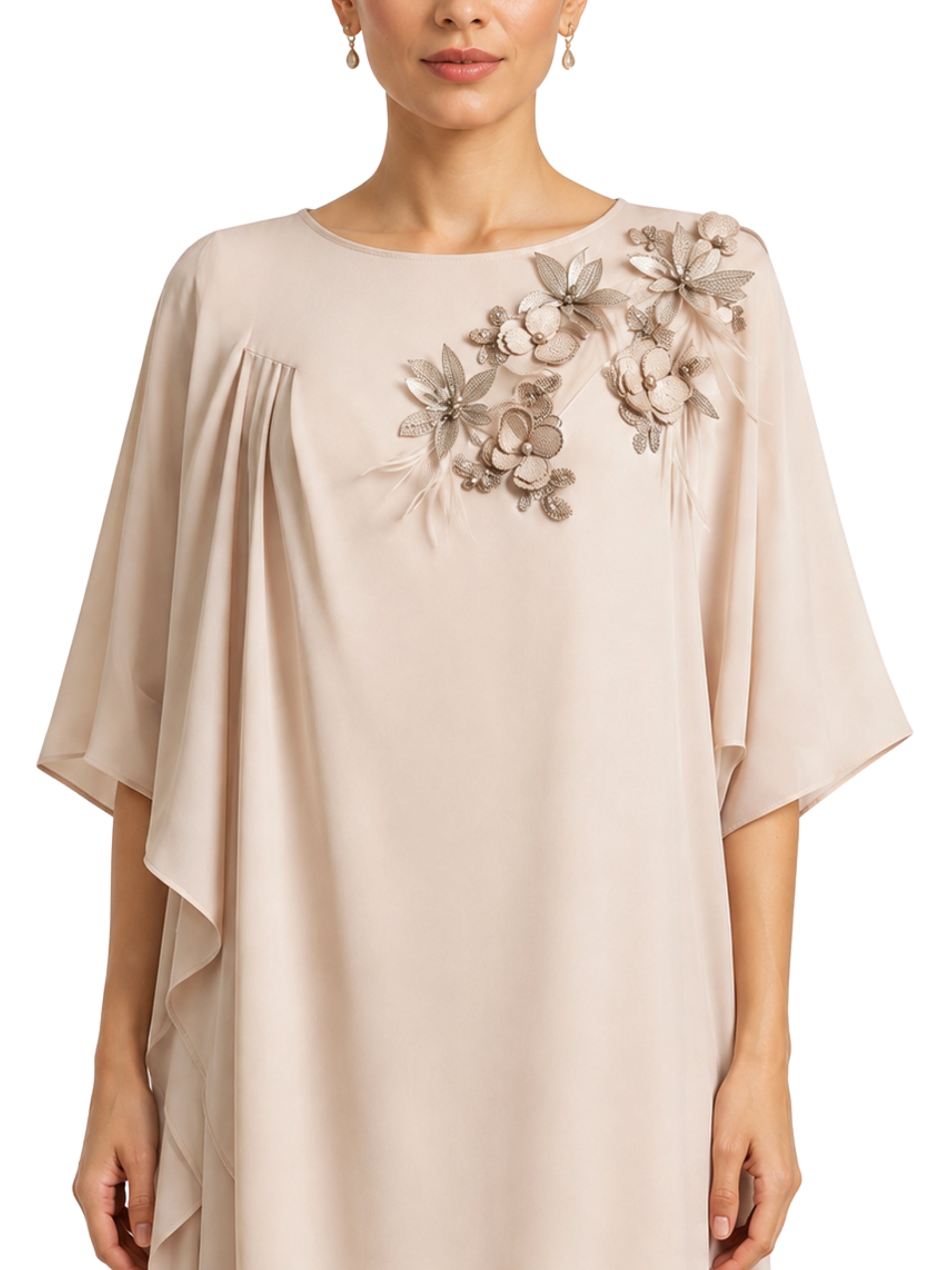Pink Floral Hand-Embroidered Two-Layer Dress