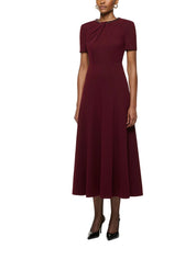 TWISTED DRAPE CRYSTAL TRIM NECKLINE DRESS