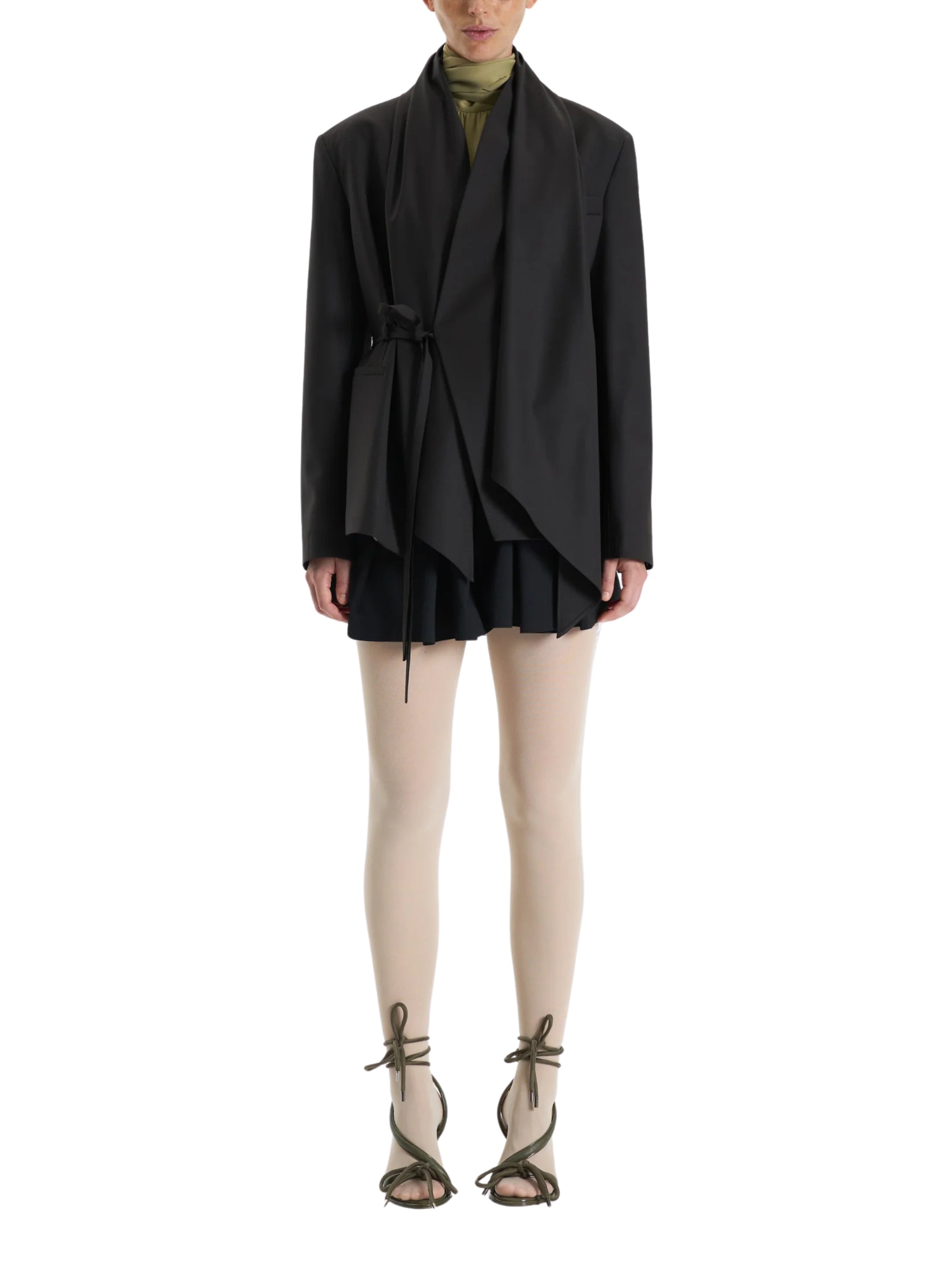 KHAKI BELTED DRAPED JACKET