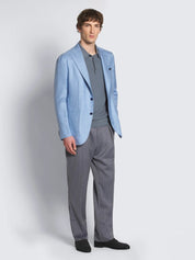 Steel blue cotton, silk and cashmere Trama weave polo
