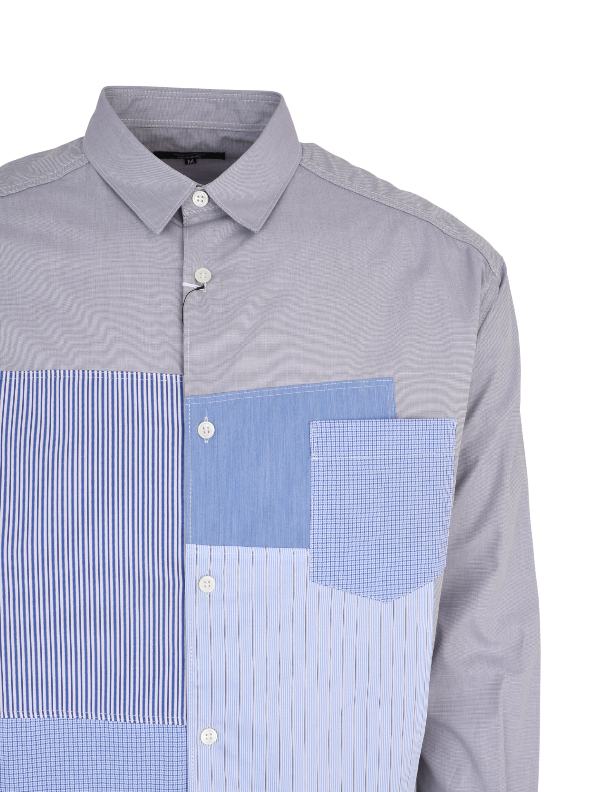 Men's patchwork shirt blue stripe