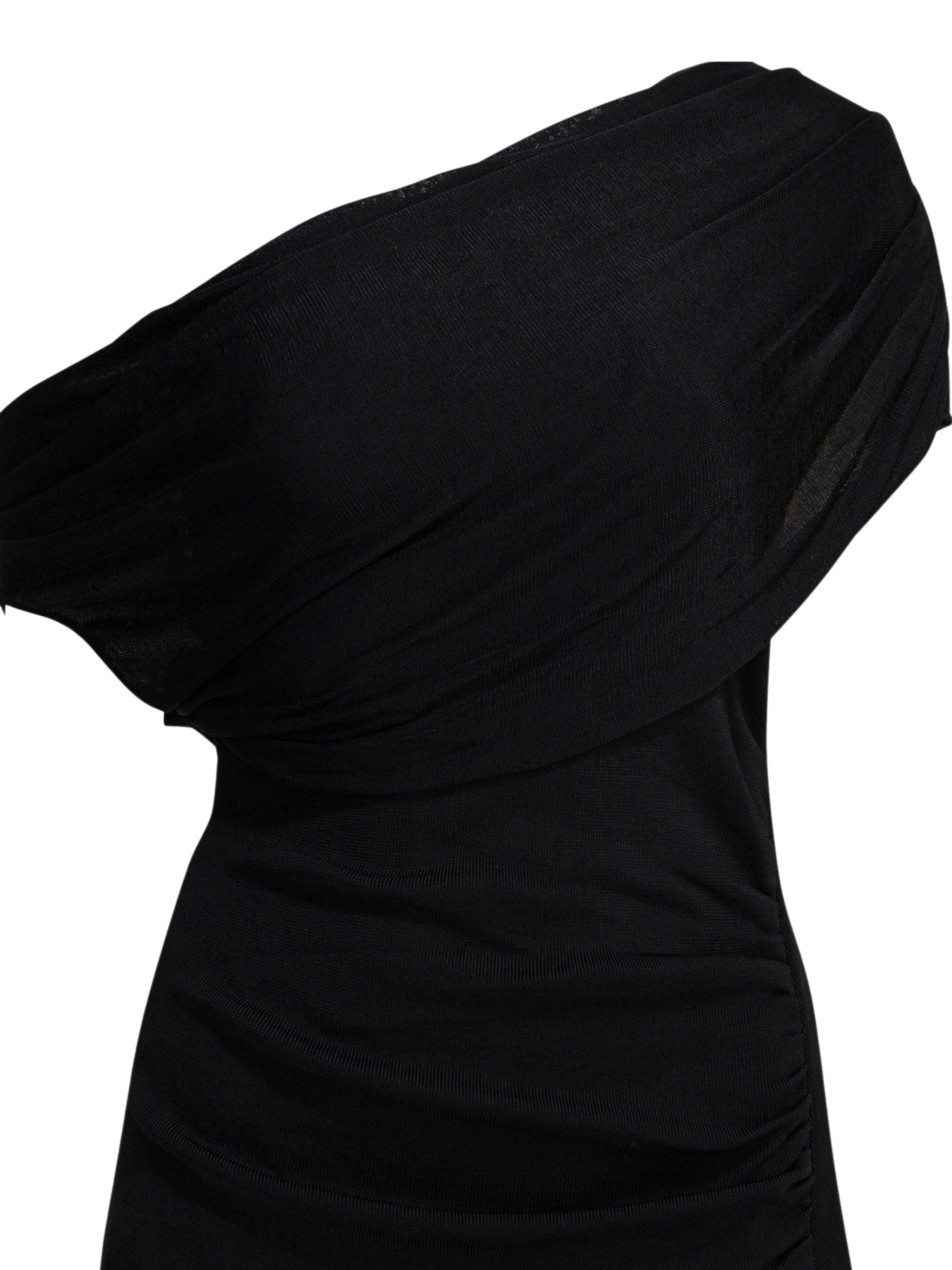 BLACK COTTON DRAPED KNIT MIDI DRESS