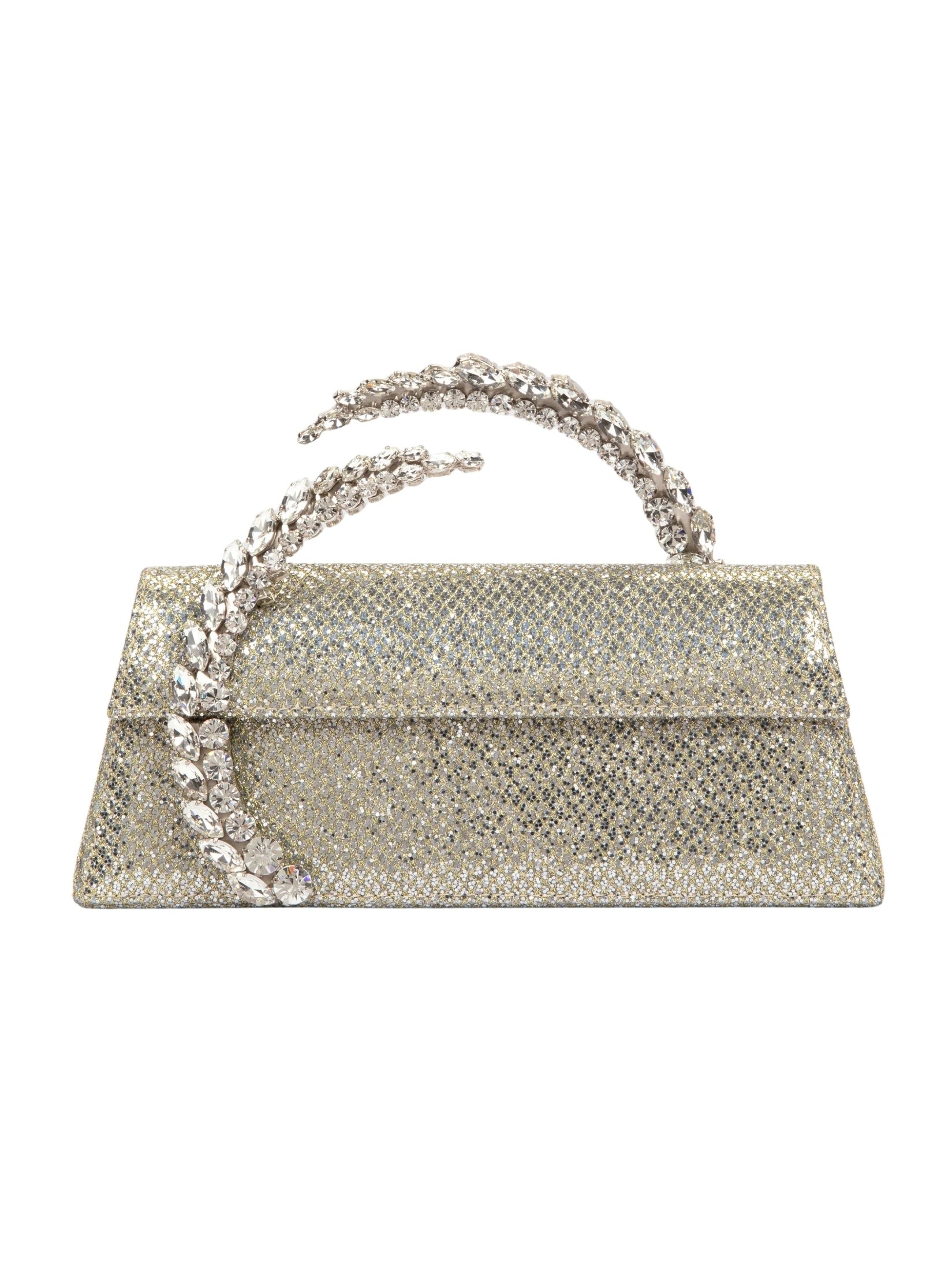 Karma Stone-Encrusted Lace Glitter Clutch Gold