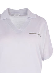 Collar-Detail Fine Knit T-Shirt