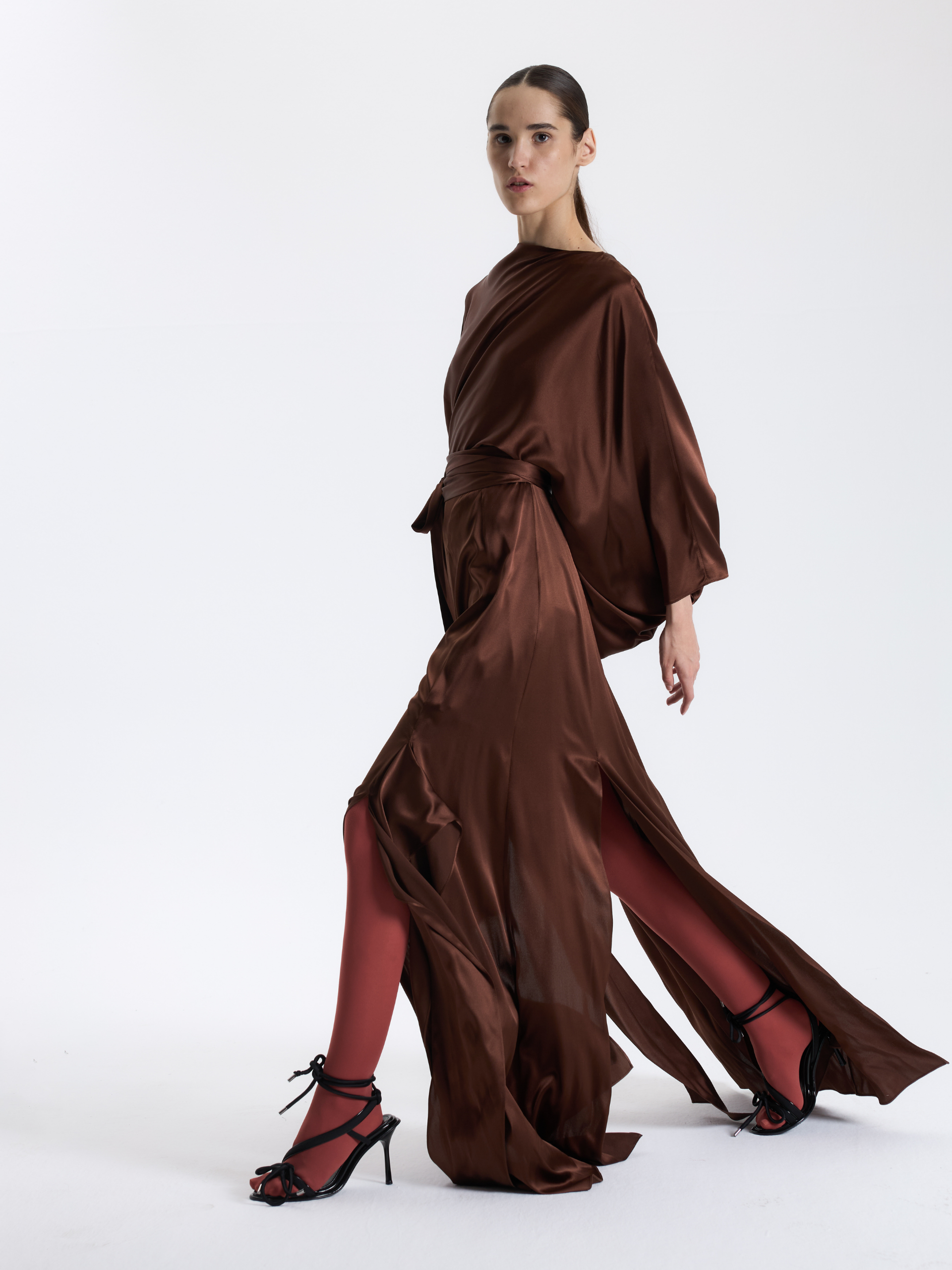 Brown Draped Long Dress