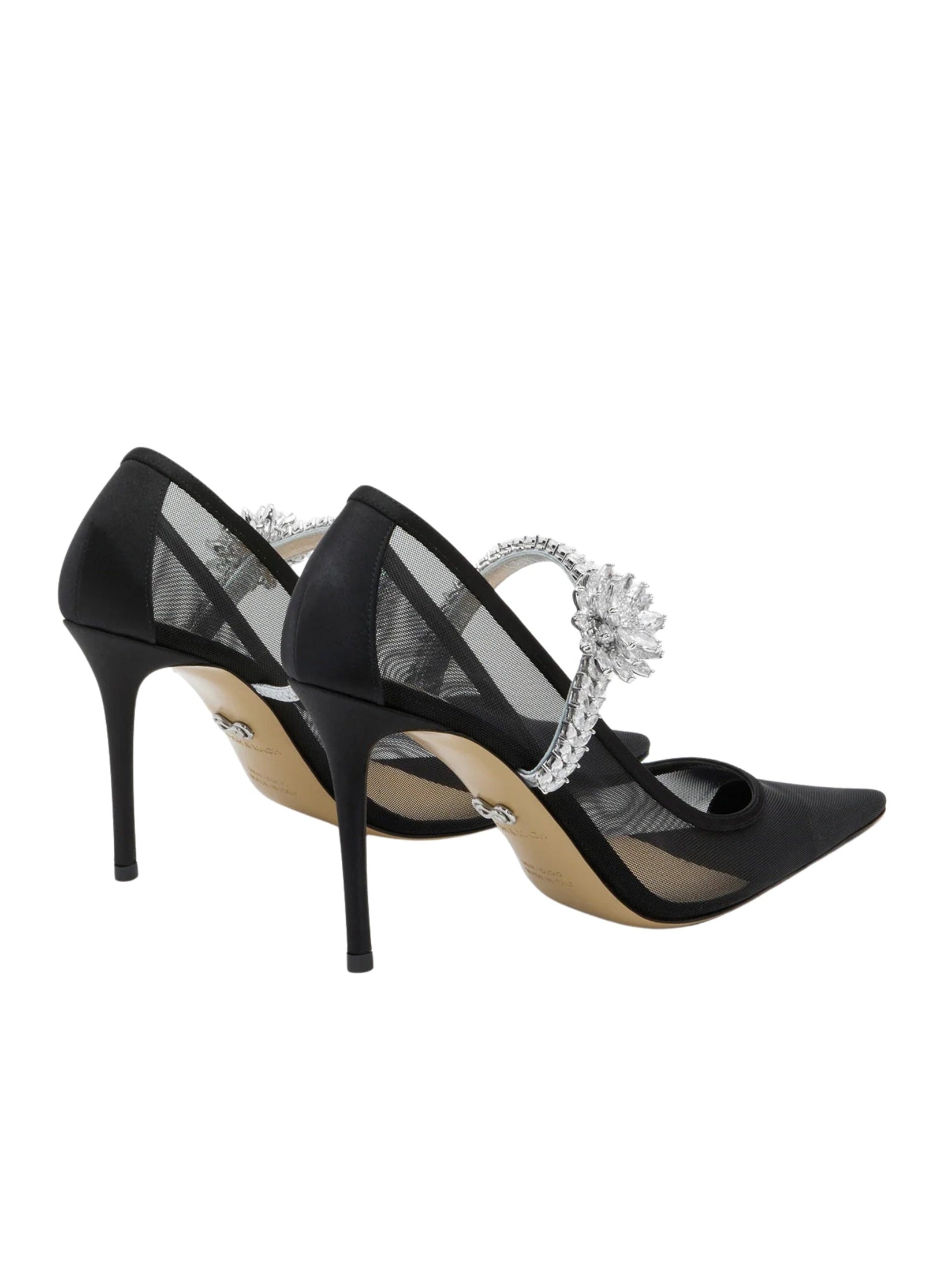 Lotus flower jewelled black mesh pumps (95mm)