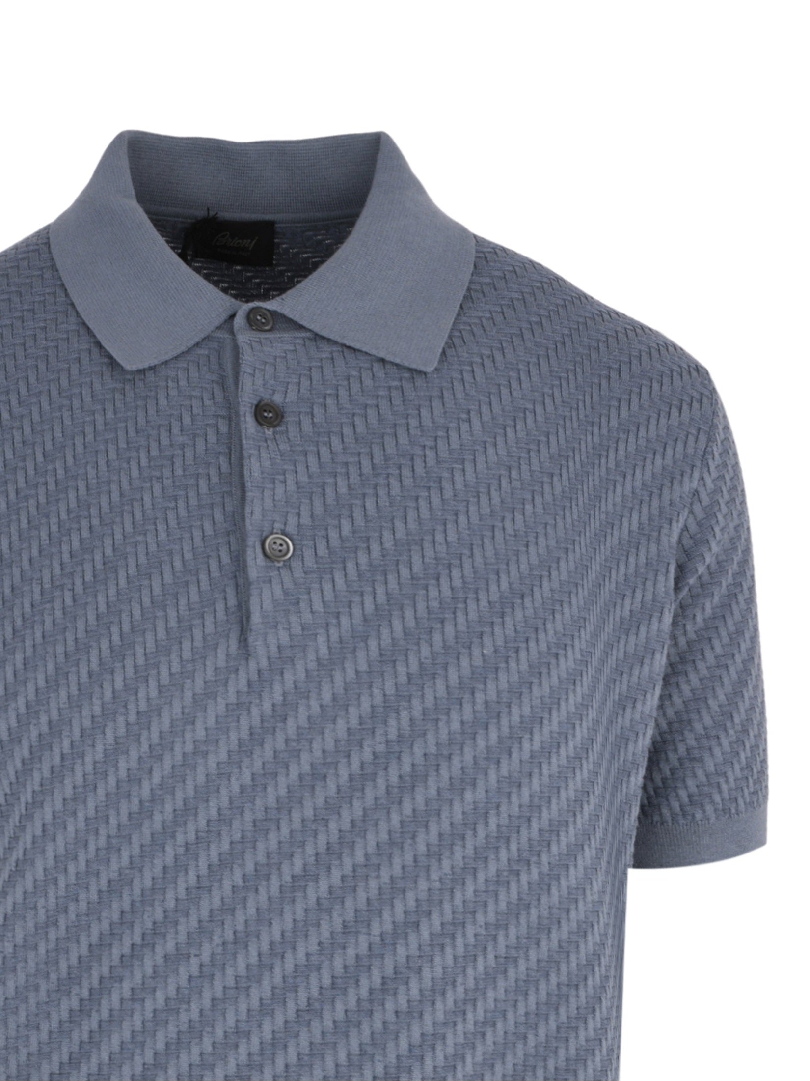 Steel blue cotton, silk and cashmere Trama weave polo