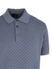 Steel blue cotton, silk and cashmere Trama weave polo