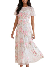 Garden rose short sleeve ankle gown