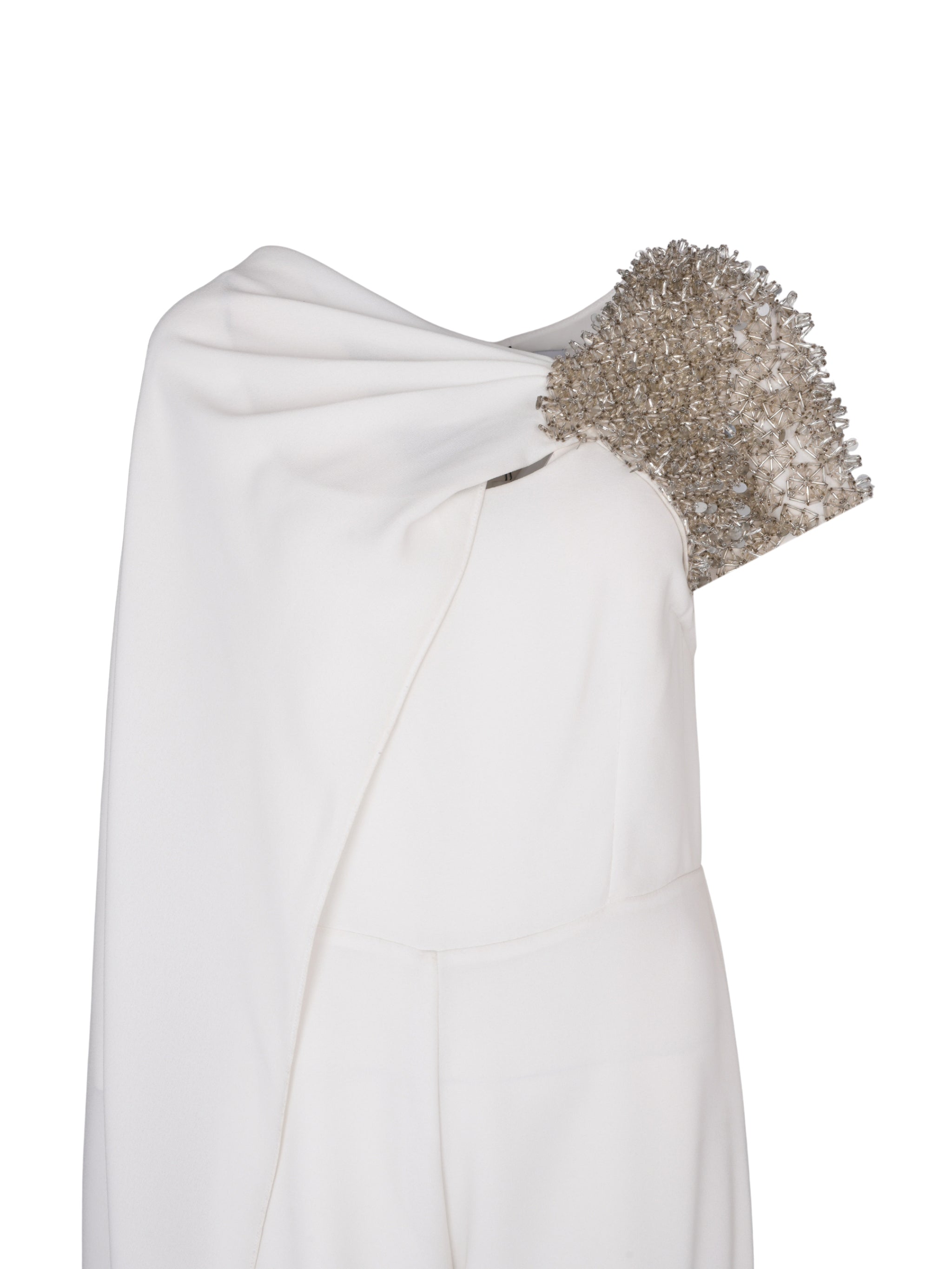 White Jumpsuit with Scarf and Embroidered Sequins