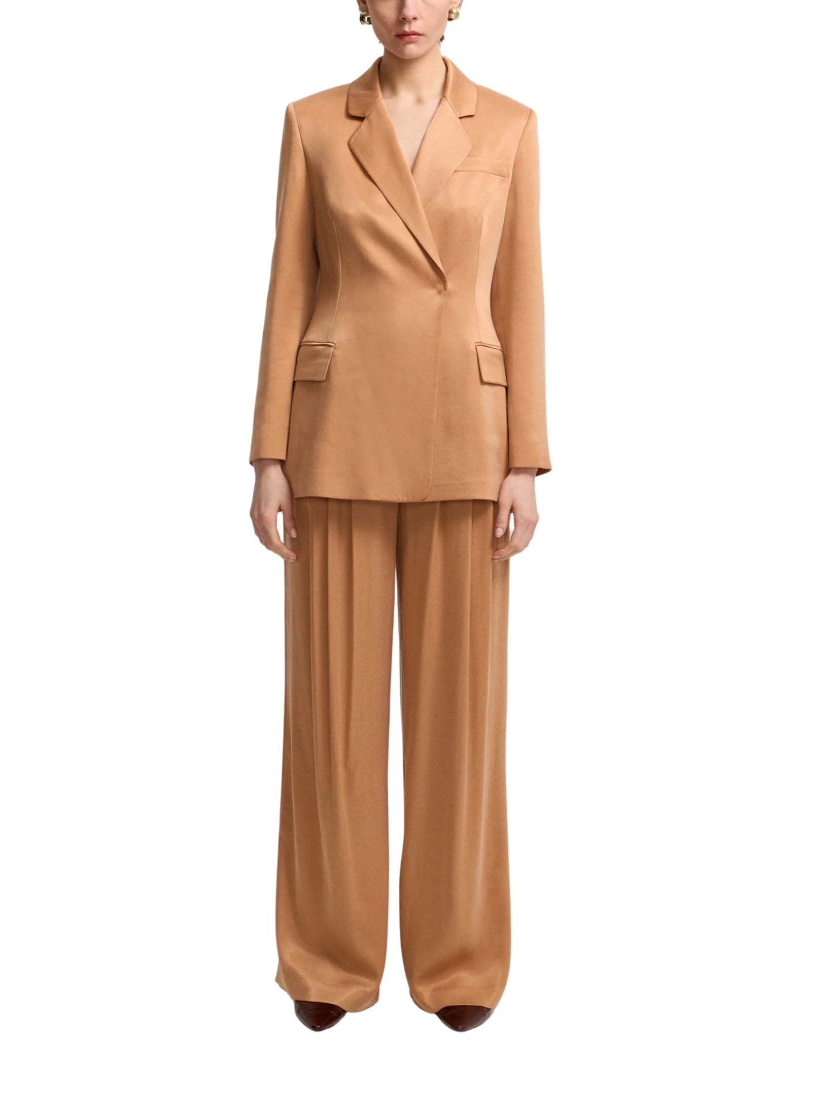 Cupro jacket with cross buttonholes