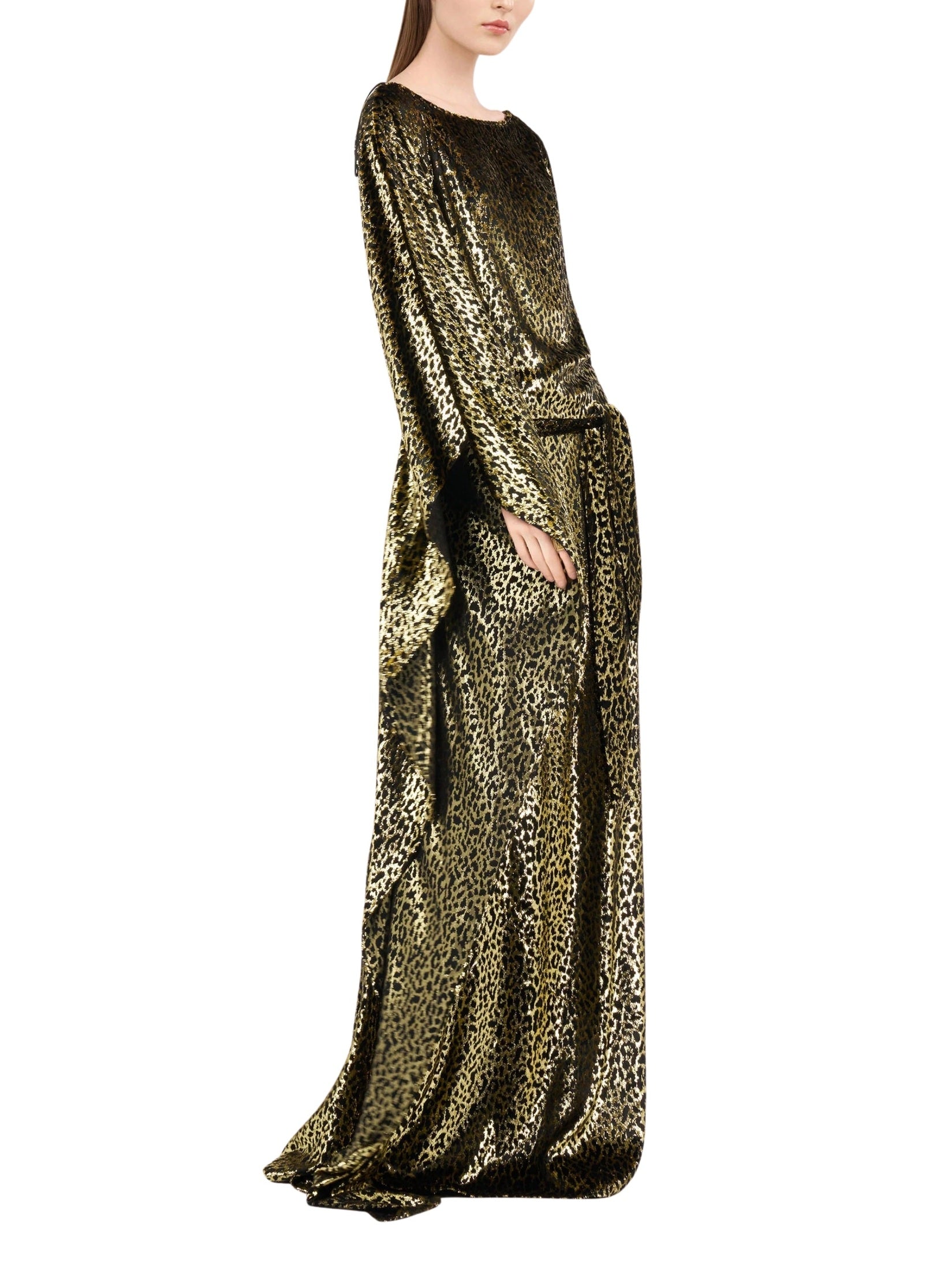 Glossy silk animal-print kimono dress