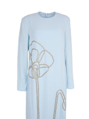 Crepe column gown w. crystal poppy applique