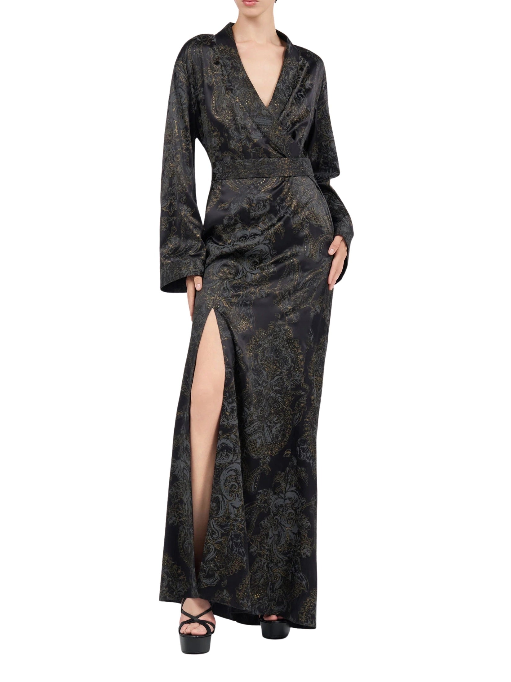 Ornamental black silk kimono dress