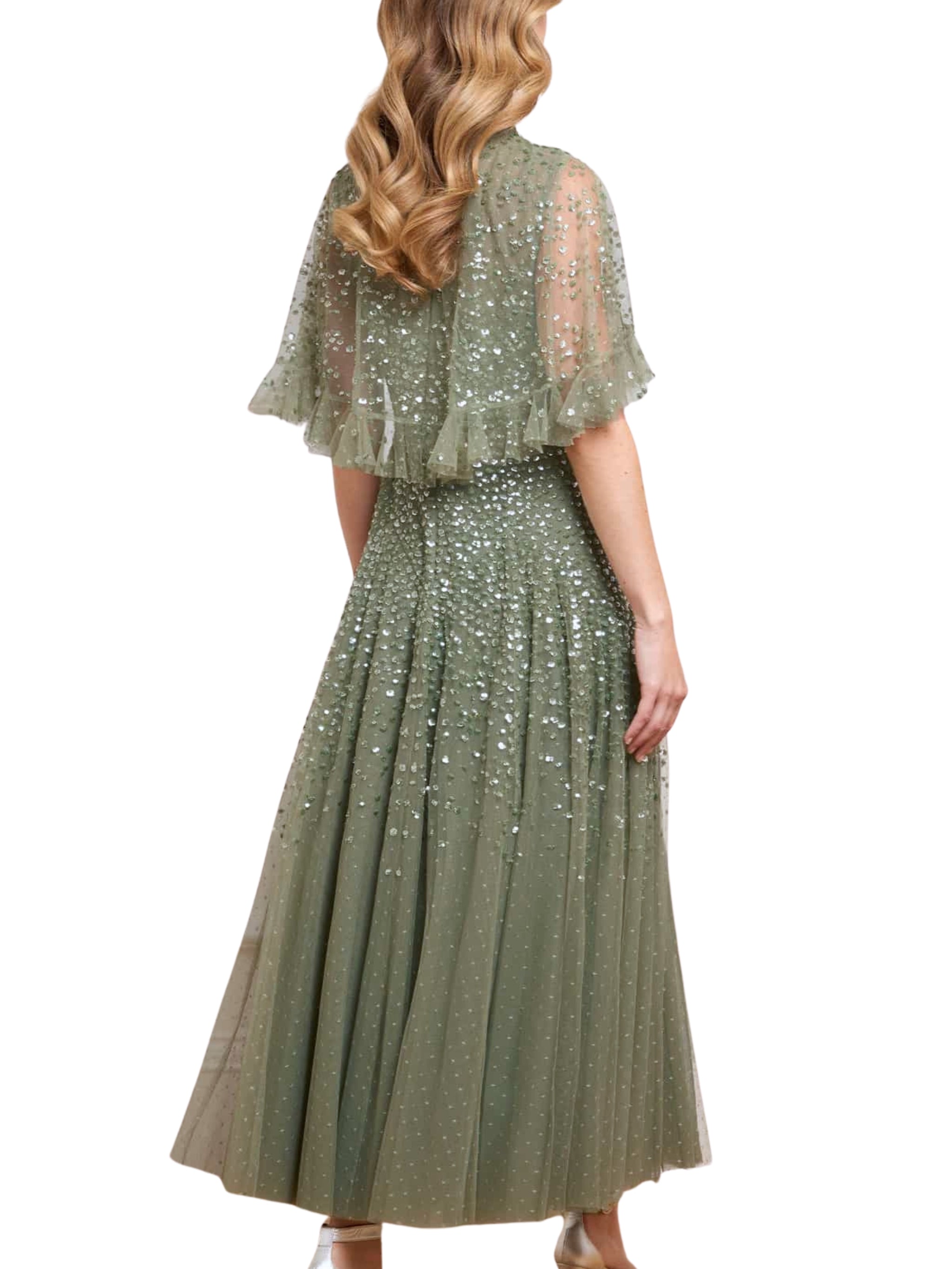 DAPPLED SEQUIN CAPE ANKLE GOWN