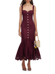 Plum linen blend lace midi dress