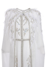 2-Piece Modern Moroccan Kaftan Set with Luxe Sequins & Feather Detailing - Separate Belt