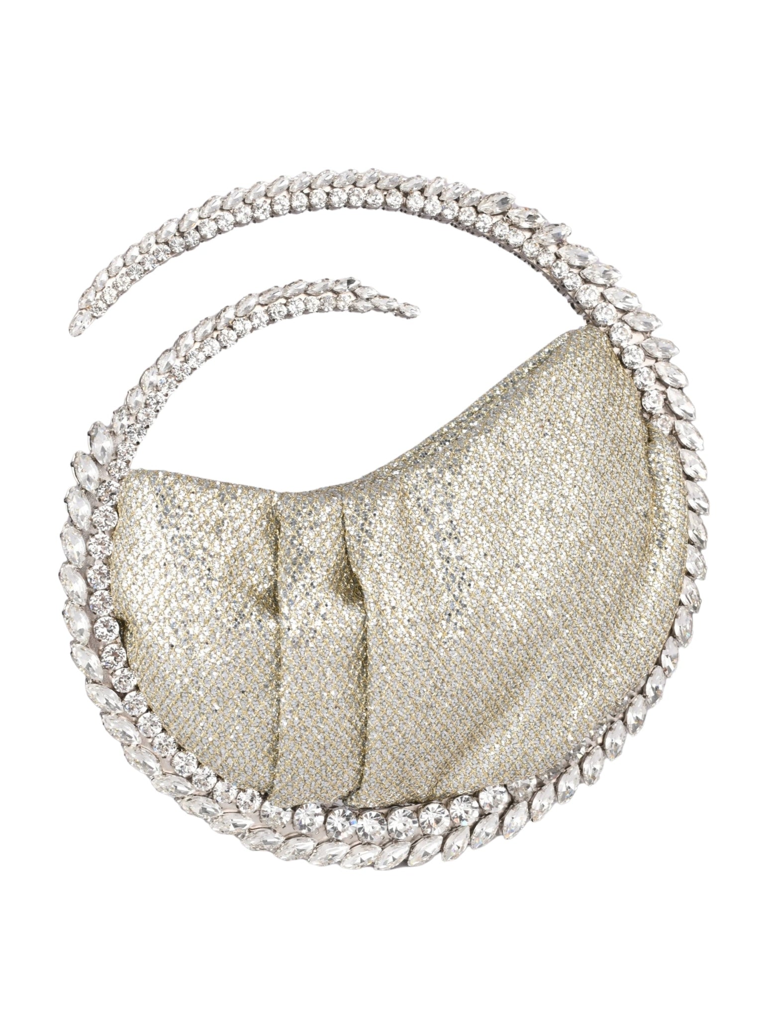 Karma eternity lace glitter gold stone-encrusted spiral satin clutch