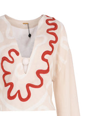 Long kimono sleeve tunic style top, with deep v-neck