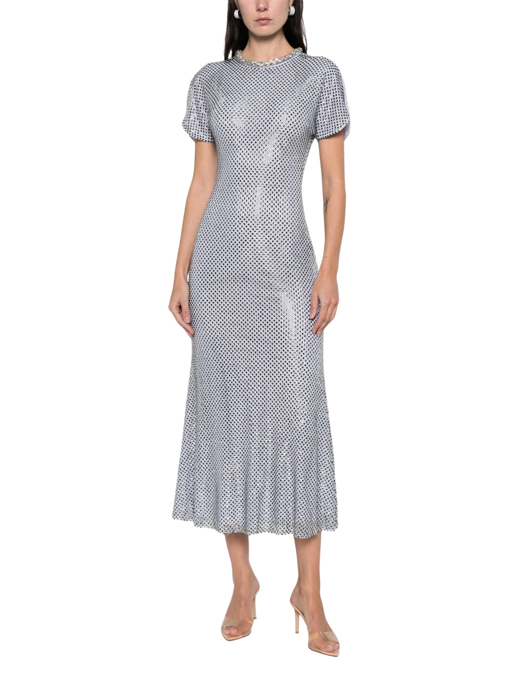 Blue rhinestone mesh midi dress