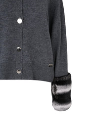 Charcoal grey chinchilla cuff button down cardigan
