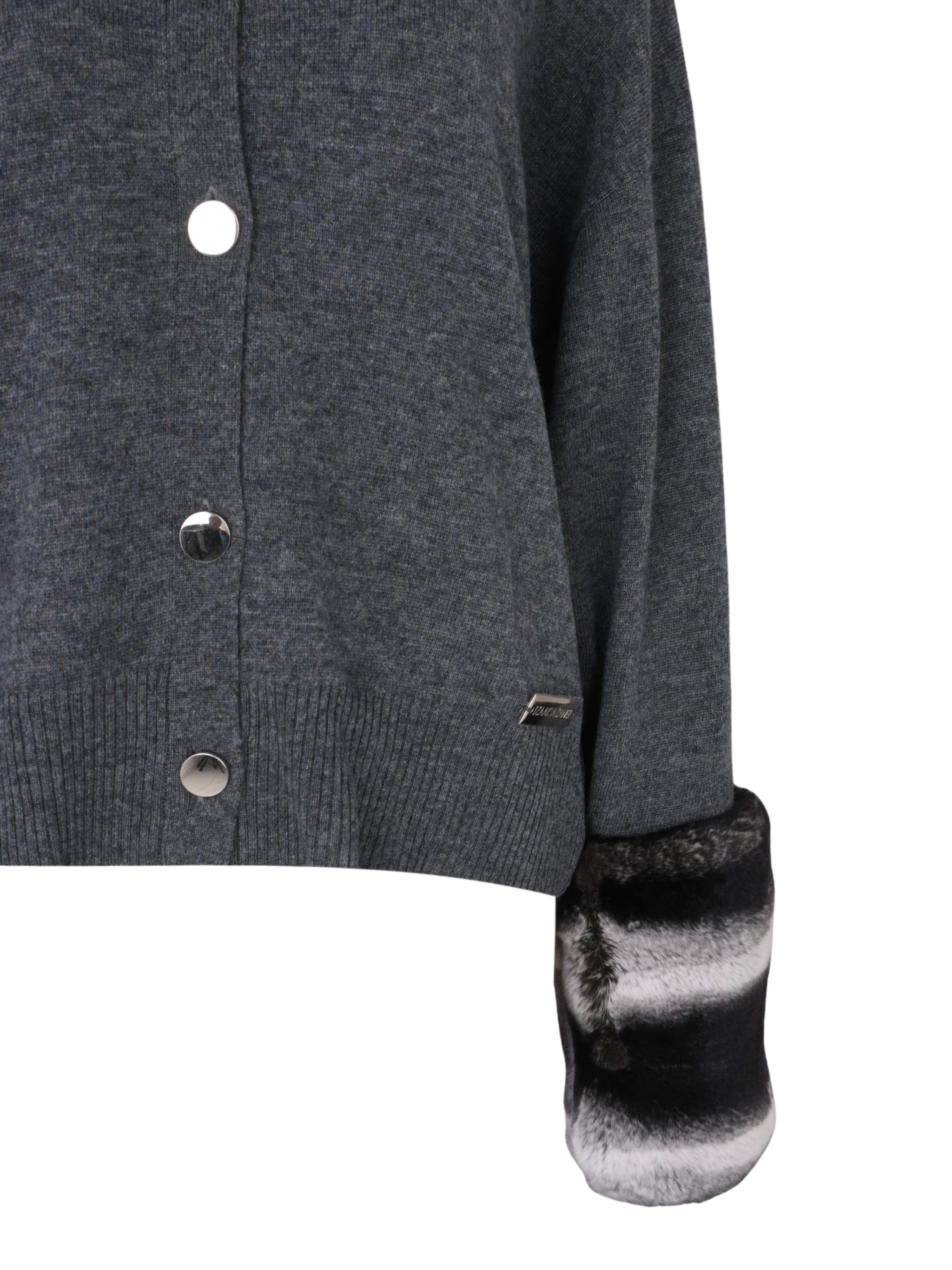 Charcoal grey chinchilla cuff button down cardigan