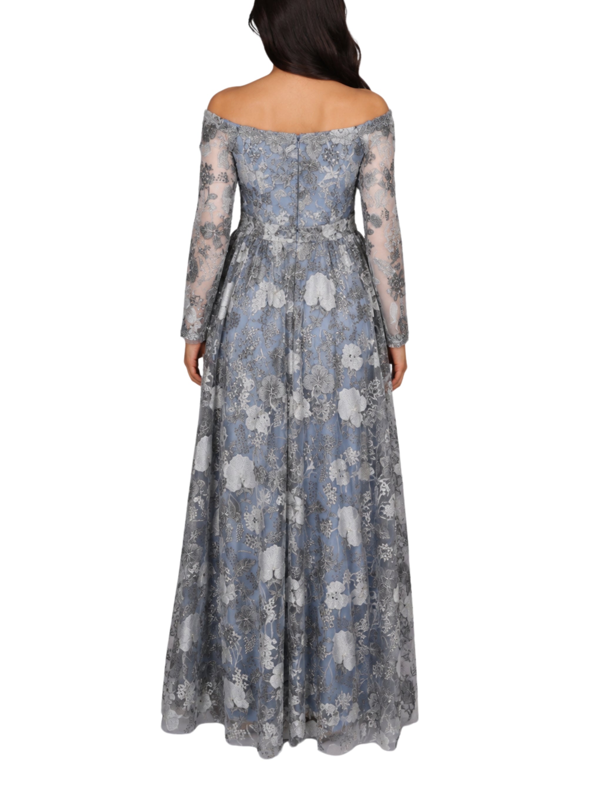 Hand embroiderd flowers -long sleeve dress-waist cut dress