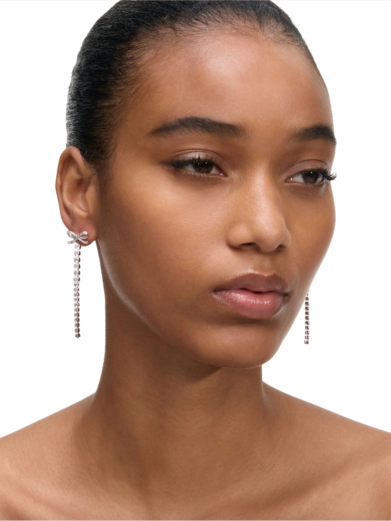 Crystal bow droplet earrings