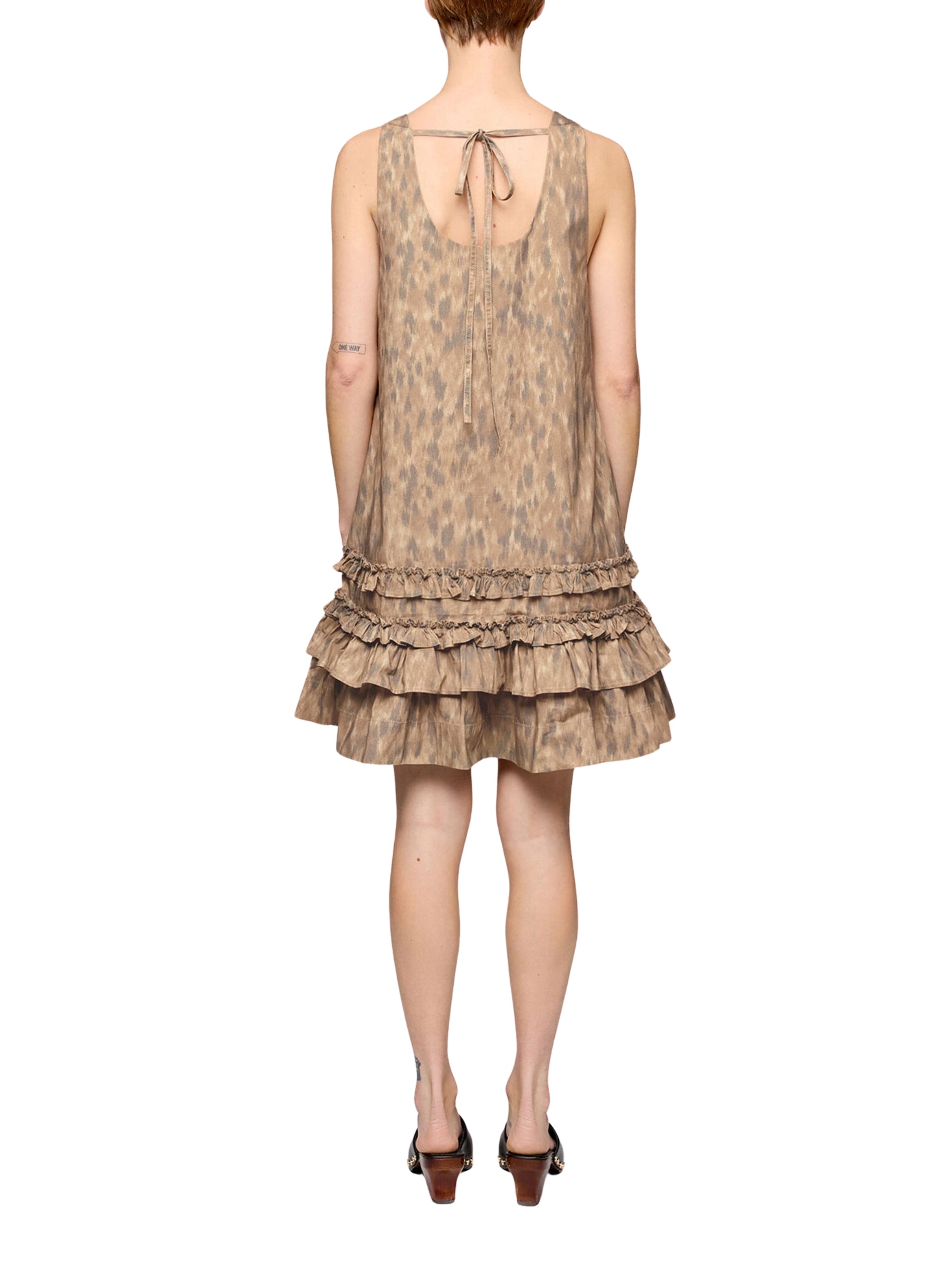 Printed stretch cotton u-neck mini dress