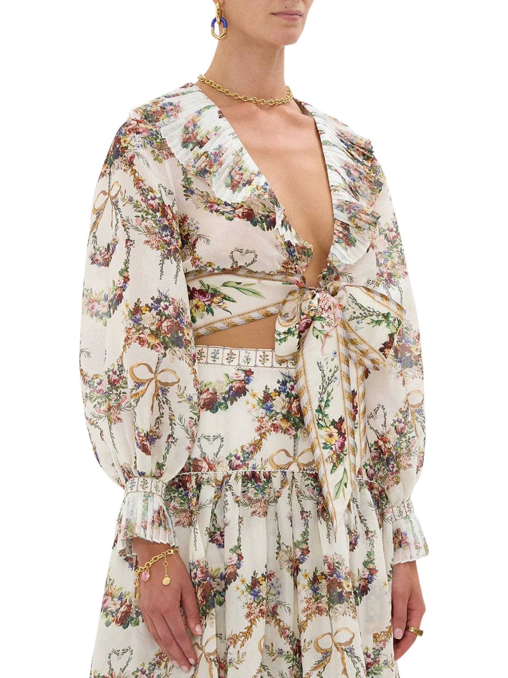 Cropped wrap top with pleated detail